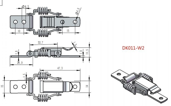 DK011G2 Pestillo de palanca con resorte de acero inoxidable con gancho de seguridad